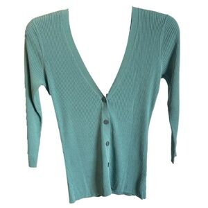 NWOT New York & Company Women's Teal Plunge Neck Button-Down Sweater, Small
